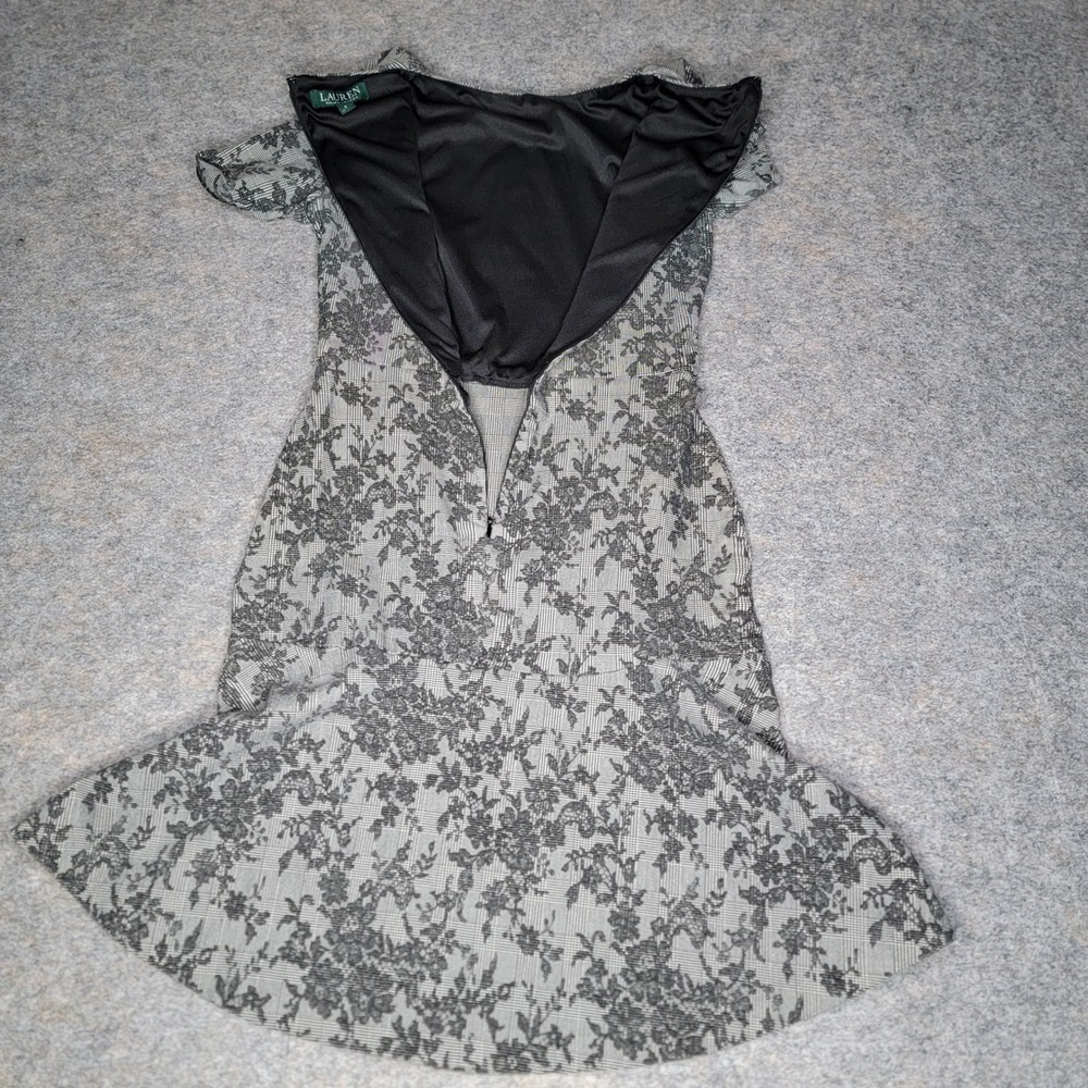 Lauren Ralph Lauren‎ Black Floral Plaid Fit & Flare Dress Size 0 - Picture 4 of 7